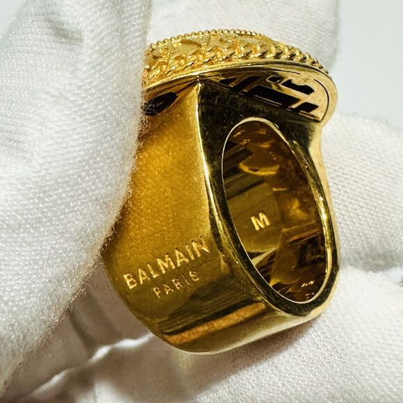 Balmain Antique Gold-Tone Brass Coin Ring Unisex Size M/ 7 NIB $595 - Picture 10 of 13